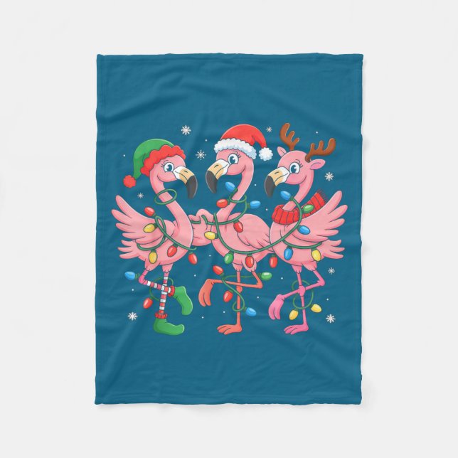 Merry Christmas Hat Santa Flamingo Light Christmas Fleecedecke (Vorderseite)
