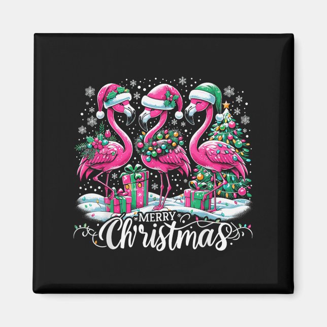 Merry Christmas Hat Santa Flamingo Light Christmas Magnet (Vorne)