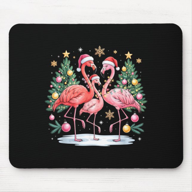 Merry Christmas Hat Santa Flamingo Light Christmas Mousepad (Vorne)