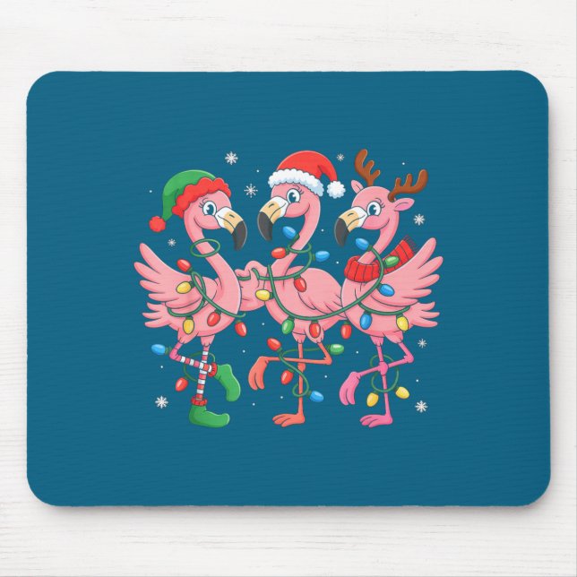 Merry Christmas Hat Santa Flamingo Light Christmas Mousepad (Vorne)