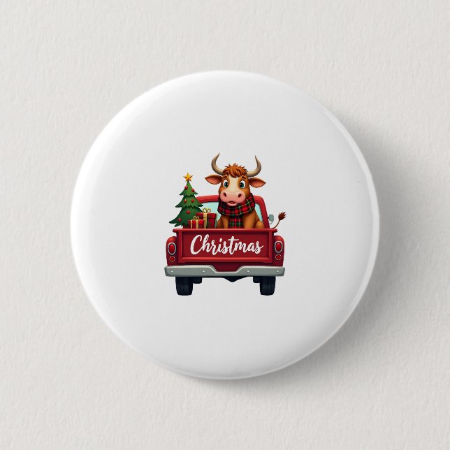 Merry Christmas Highland Cow Christmas Tree Red Tr Button (Vorderseite)