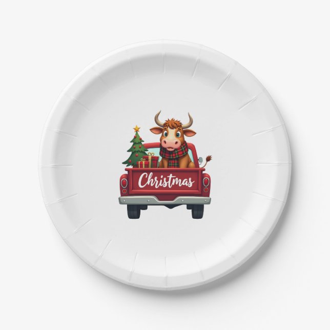 Merry Christmas Highland Cow Christmas Tree Red Tr Pappteller (Vorderseite)