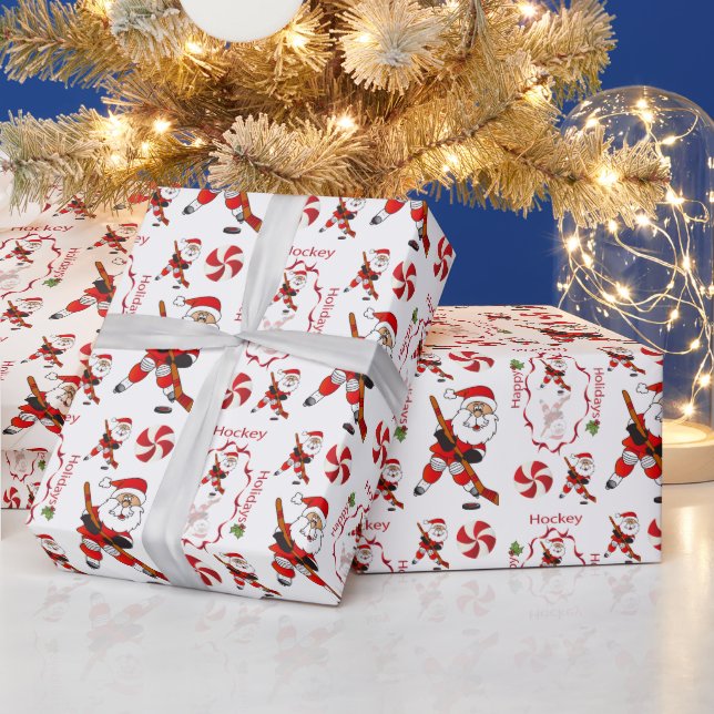 Merry Christmas Hockey Santa Claus Geschenkpapier (Feiertage)