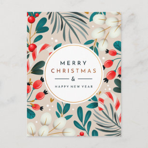 MERRY CHRISTMAS   Holiday Floral Postcard Postkarte