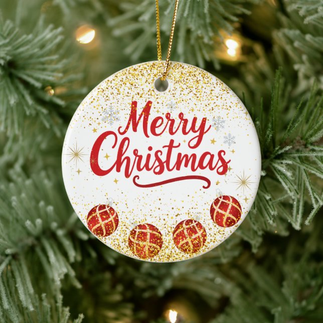 Merry Christmas Holiday Party Glitter Keramik Ornament (Baum)