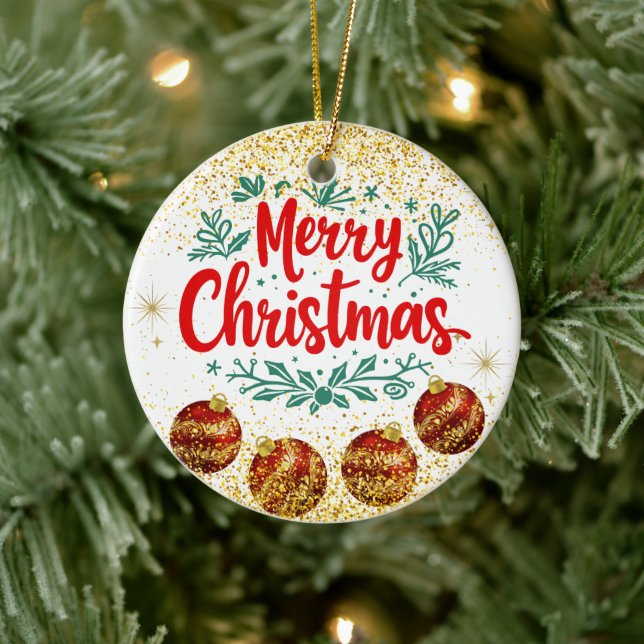 Merry Christmas Holiday Party Glitter Keramik Ornament (Baum)