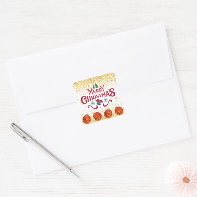 Merry Christmas Holiday Party Glitter Quadratischer Aufkleber (Umschlag)
