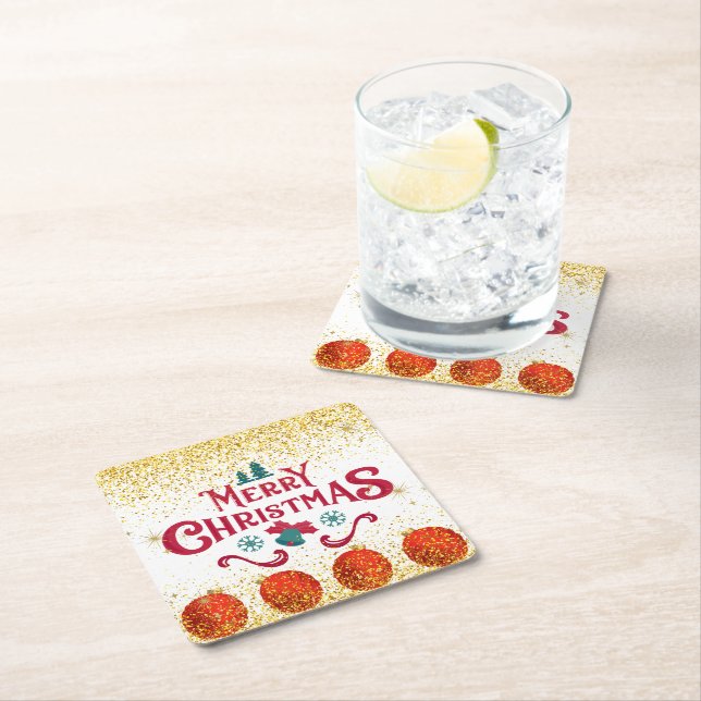 Merry Christmas Holiday Party Glitter Rechteckiger Pappuntersetzer (Vor Ort)