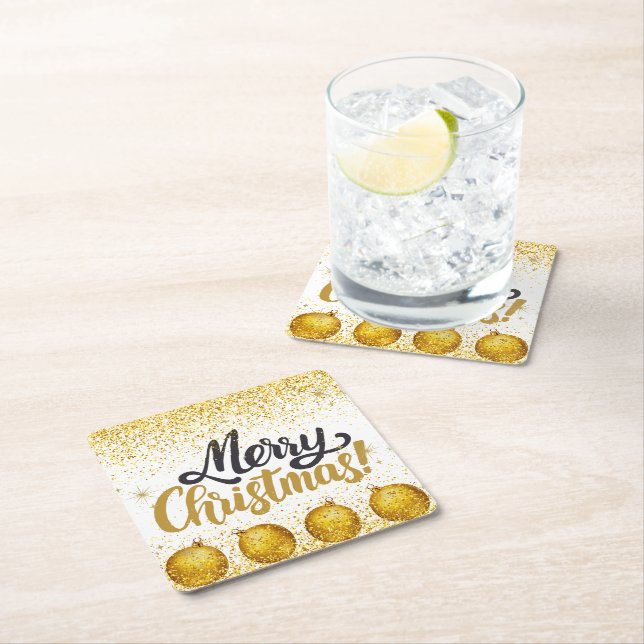 Merry Christmas Holiday Party Glitter Rechteckiger Pappuntersetzer (Vor Ort)