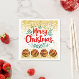 Merry Christmas Holiday Party Glitter Serviette