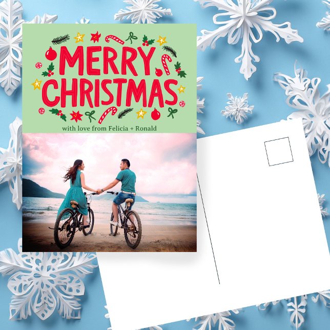 MERRY CHRISTMAS Holiday Xmas CUSTOM FOTO Postkarte (MERRY CHRISTMAS Holiday Xmas Doodles Hand-drawn CUSTOM PHOTO Postcard
)