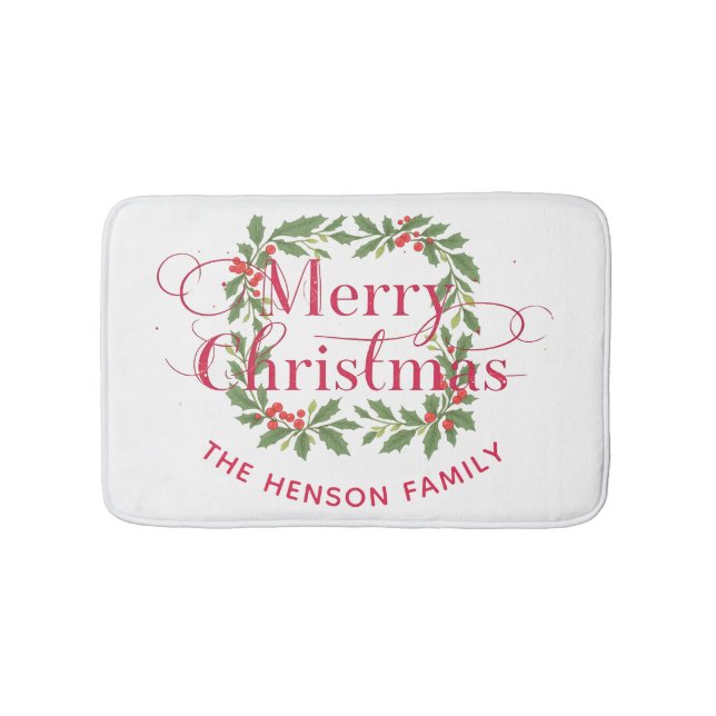 Merry Christmas Holly Berry Wreath Family Badematte (Vorderseite)
