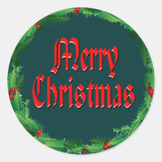 MERRY CHRISTMAS & HOLLY by SHARON SHARPE Runder Aufkleber (Vorderseite)