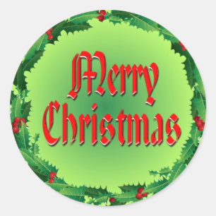 MERRY CHRISTMAS & HOLLY by SHARON SHARPE Runder Aufkleber