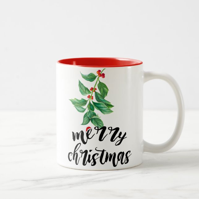 Merry Christmas Holly Design Custom Santa Zweifarbige Tasse (Rechts)
