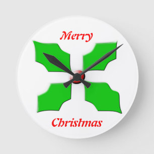 Merry Christmas Holly Wall Clock Runde Wanduhr
