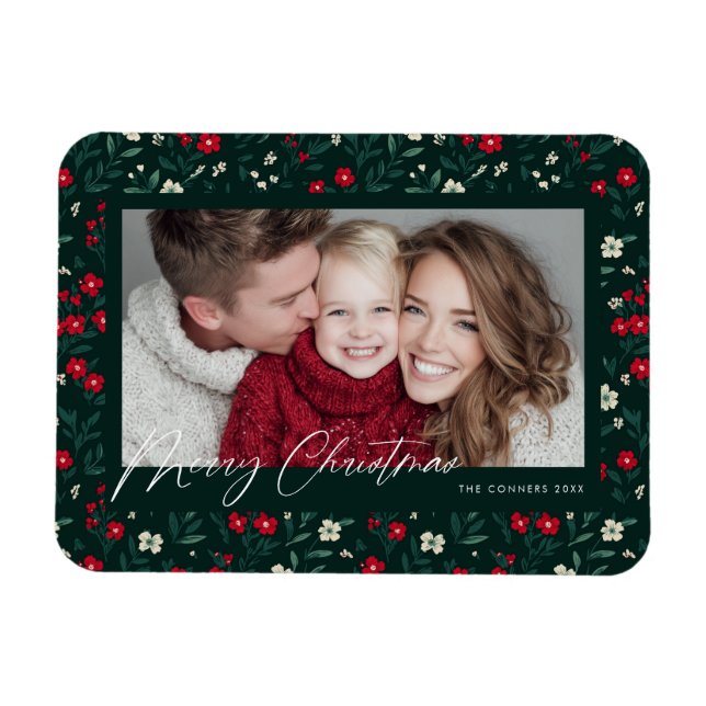 Merry Christmas Holy Berries Background Magnet (Horizontal)