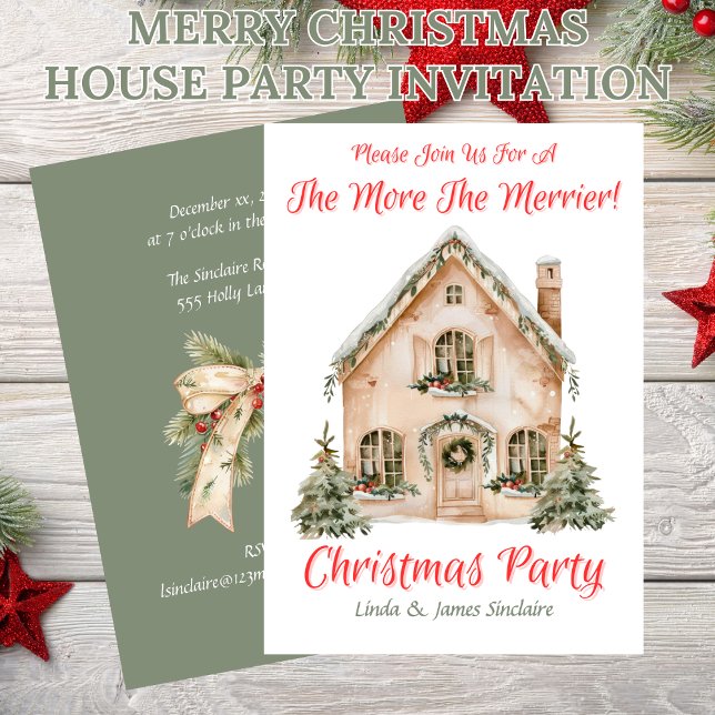 Merry Christmas House Party  Einladung (Merry Christmas House Party Invitation - The More The Merrier!)