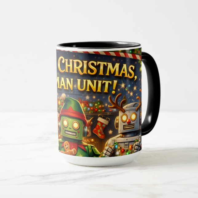 Merry Christmas human unit funny robot holiday to  Tasse (VorderseiteRechts)