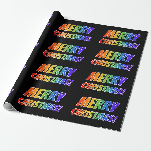 "MERRY CHRISTMAS!" im Fun Rainbow Text Geschenkpapier (Ungerollt)