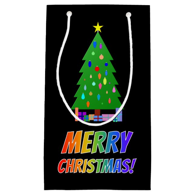 "MERRY CHRISTMAS!" im Regenbogentext + Baum, Gesch Kleine Geschenktüte (Vorderseite)