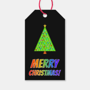 "MERRY CHRISTMAS!" im Regenbogentext, Christbaum Geschenkanhänger