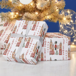 Merry Christmas in London Red Bus, Big Ben Geschenkpapier