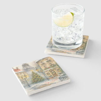 Merry Christmas in Paris Stone Coaster  Steinuntersetzer