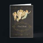 Merry Christmas in Slovenian, chalkboard effect Feiertagskarte<br><div class="desc">Translation: "Merry Christmas" in Slovenian. This stylish and trendy (chalkboard effect) Christmas card features vintage angels (courtesy Graphicfairy) on a vintage inspired grungy chalkboard with eroded text and swirls. You can edit text inside card. Custom requests welcome.</div>