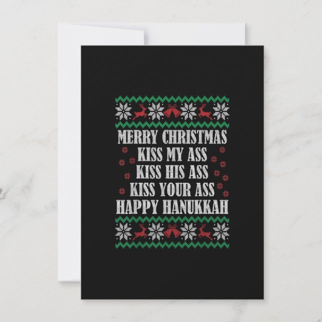 Merry Christmas Kiss My A.ss Happy Hanukkah ugly X Einladung (Vorderseite)