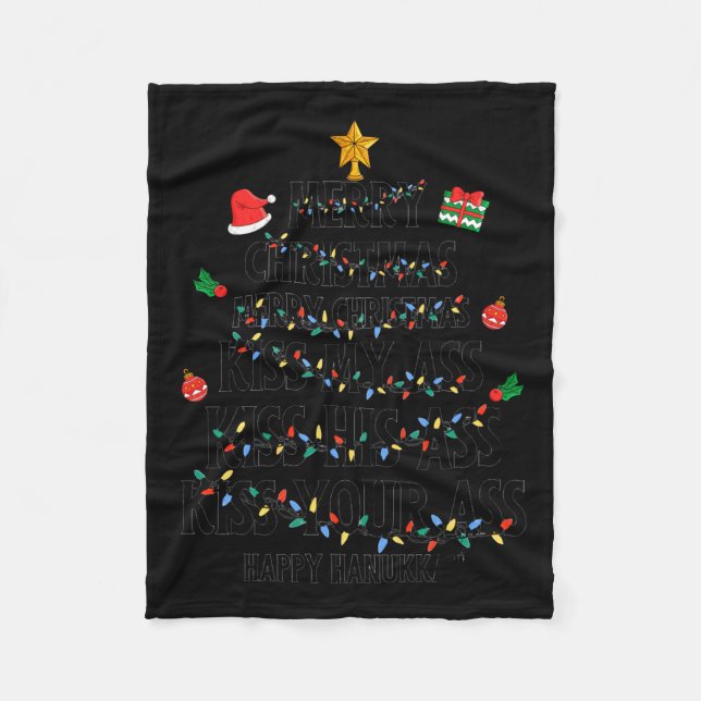 Merry Christmas Kiss My Happy Hanukkah Funny Xmas  Fleecedecke (Vorderseite)