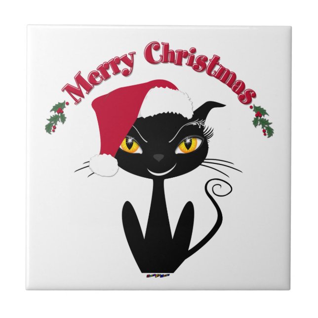Merry Christmas Kitty Cat Fliese (Vorderseite)