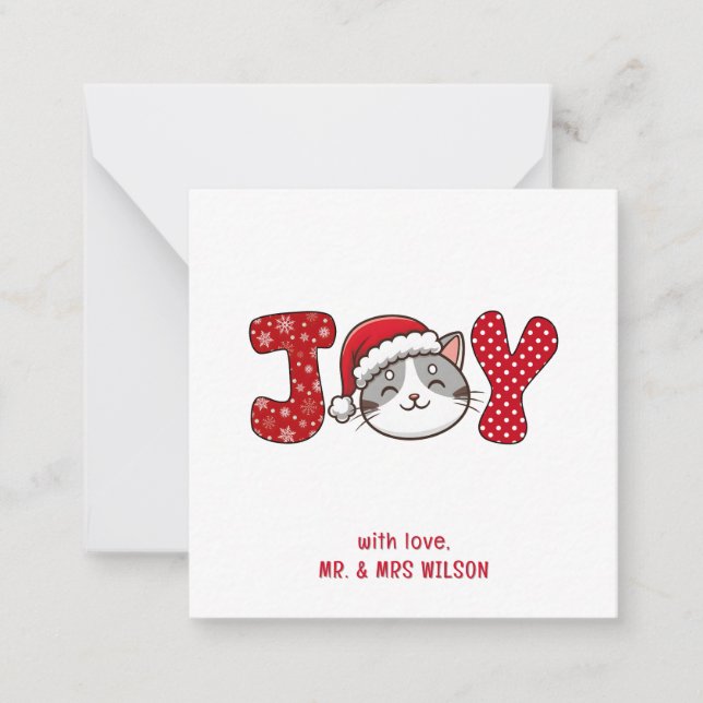 Merry Christmas Kitty Cat " JOY " Mitteilungskarte (Vorderseite)