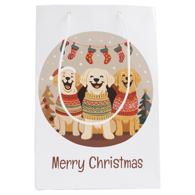 Merry Christmas Labrador Retriever Dogs Mittlere Geschenktüte (Vorderseite)