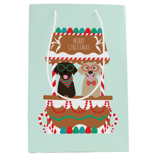 Merry Christmas Labrador Retriever Hunde Mittlere Geschenktüte (Vorderseite)