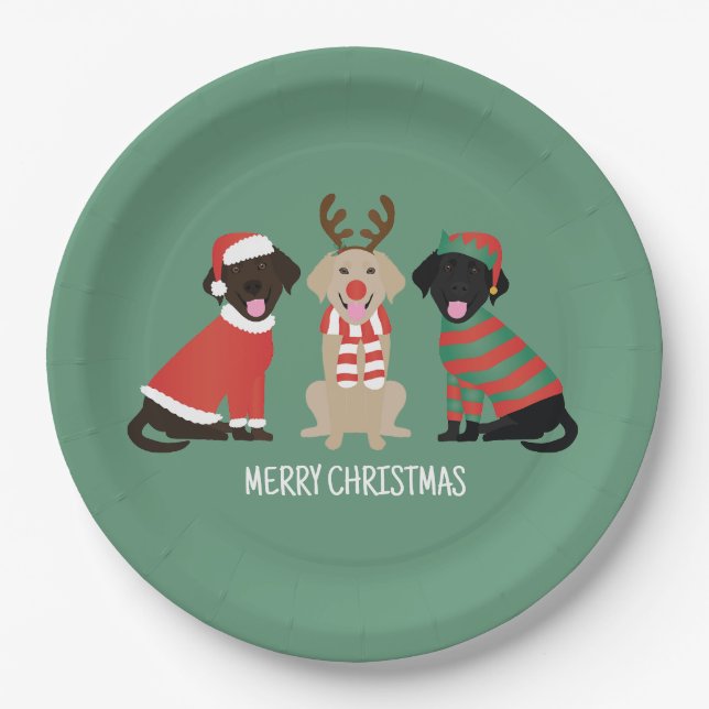Merry Christmas Labrador Retriever Hunde Pappteller (Vorderseite)