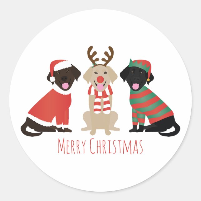 Merry Christmas Labrador Retriever Hunde Runder Aufkleber (Vorderseite)