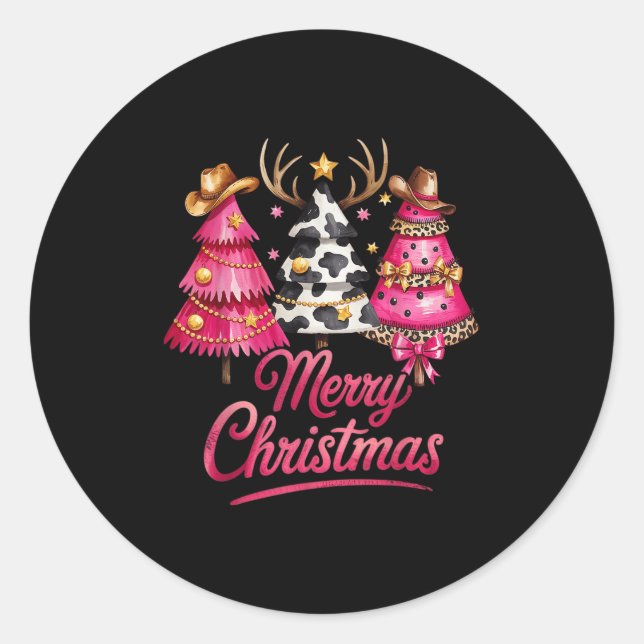 Merry Christmas Leopard Cowhide Nk Xmas Tree Rodeo Runder Aufkleber (Vorderseite)