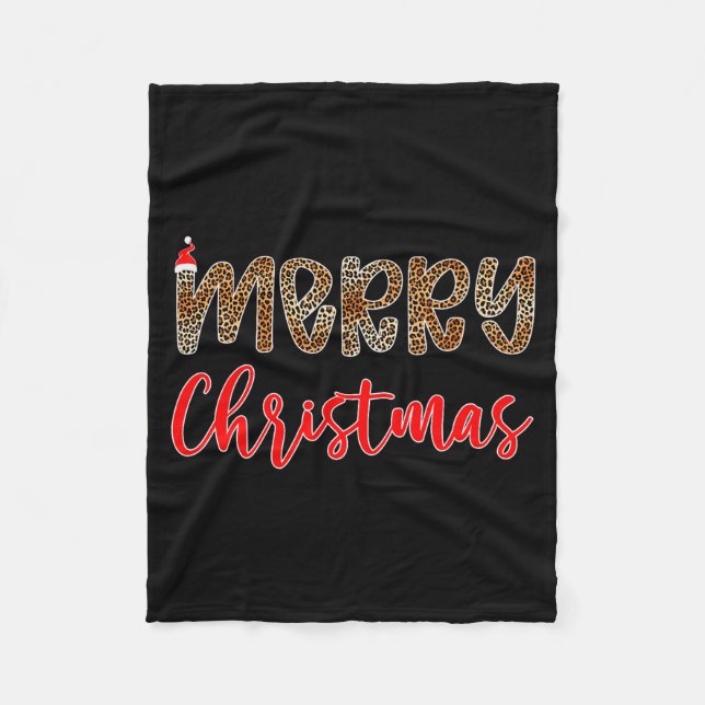 Merry Christmas Leopard Santa Hat Cheetah Print Xm Fleecedecke (Vorderseite)