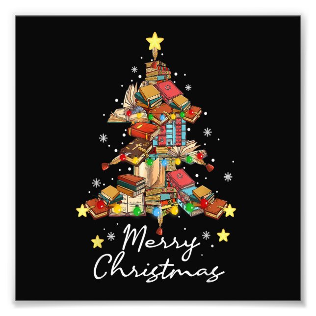 Merry Christmas Library Tree Book Reading Lover Li Fotodruck (Vorne)
