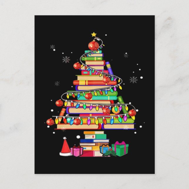 Merry Christmas Library Tree Feiertagspostkarte (Vorderseite)