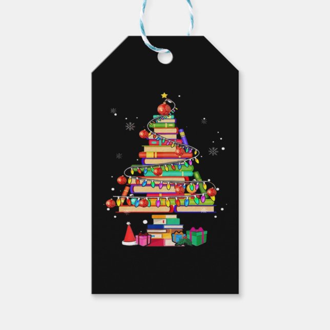 Merry Christmas Library Tree Geschenkanhänger (Vorderseite)