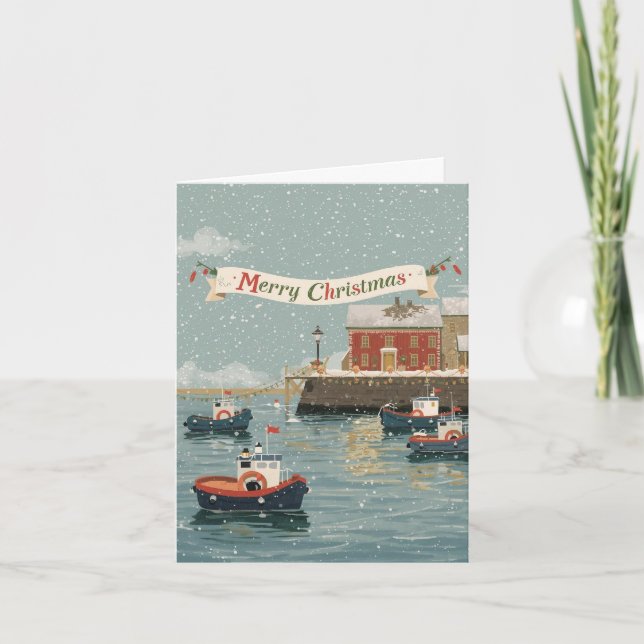 Merry Christmas Lifeboat Harbour Card Feiertagskarte (Vorderseite)