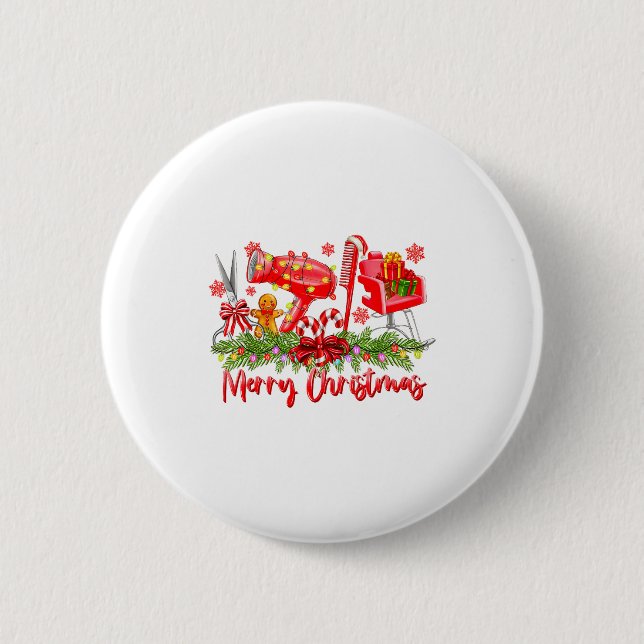 Merry Christmas Lights Hairstylist Tool Hairdresse Button (Vorderseite)