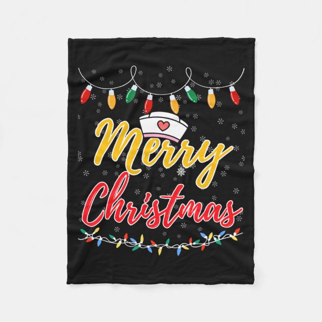 Merry Christmas Lights Nurse Hat Xmas Funny Nurse  Fleecedecke (Vorderseite)