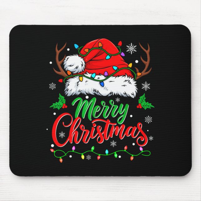 Merry Christmas Lights Red Santa Hat Xmas Family M Mousepad (Vorne)
