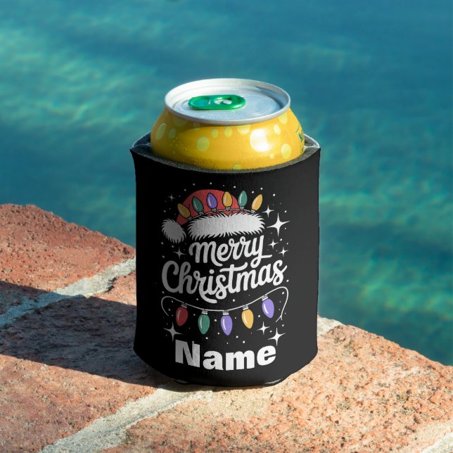 Merry Christmas Lights Santa Hat Personalized Gift Dosenkühler (In Situ Pool)