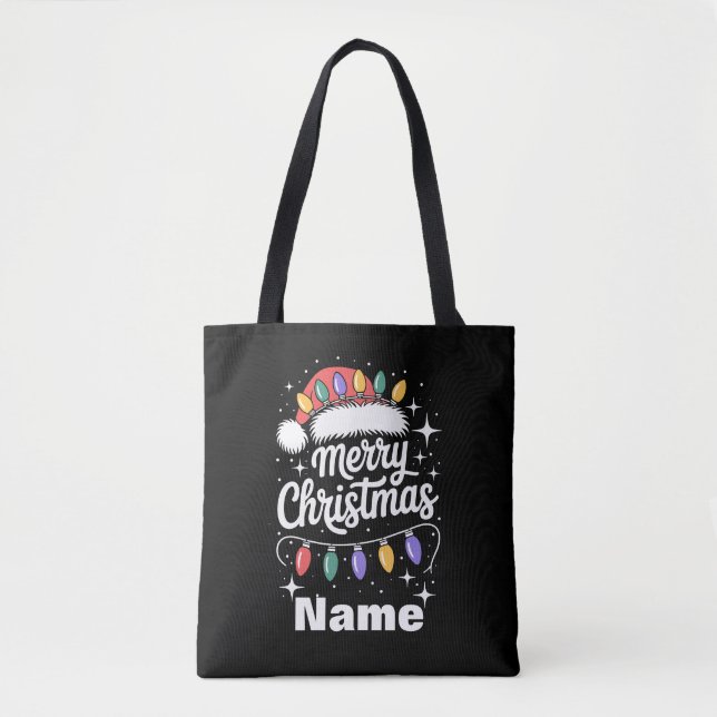 Merry Christmas Lights Santa Hat Personalized Gift Tasche (Vorderseite)
