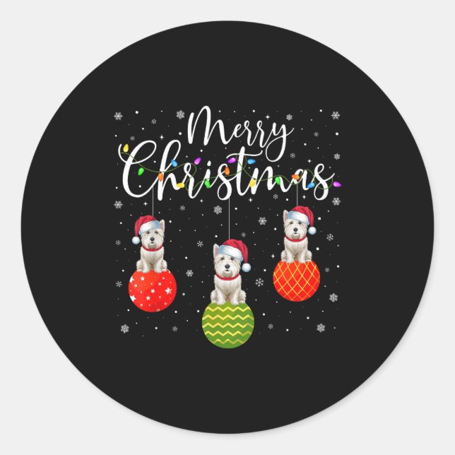 Merry Christmas Lights Santa Hat Westie Dog Ugly X Runder Aufkleber (Vorderseite)