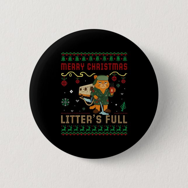 Merry Christmas Litter’s Full Funny Cat Xmas Ugly  Button (Vorderseite)